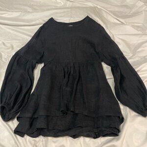 100% Linen Black Blouse